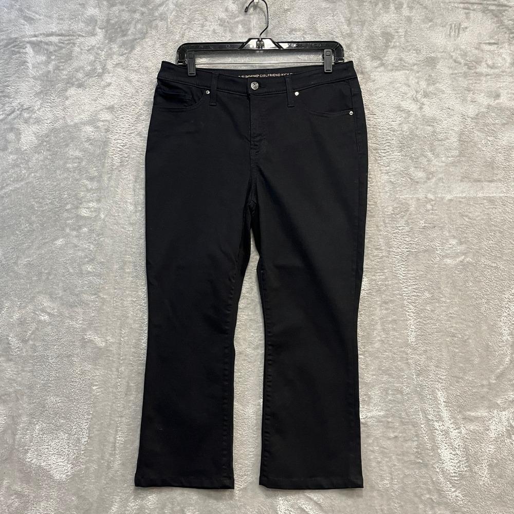 Chico's So Slimming Girlfriend Kick Flare Pants Women 8 Black Stretch Denim